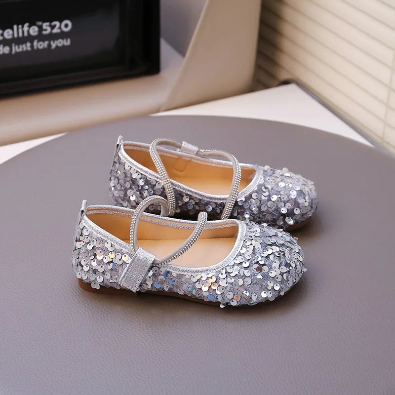 Fashion Girl Shoe 2025autumn New Sequined Princess Shoe Sweet Girl Party Dresses Soft Sole Kid Shoes Women Shoes Designer Shoes