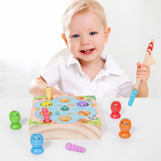 Children Wooden Fishing Game Toys Early Education Color Cognitive Toy