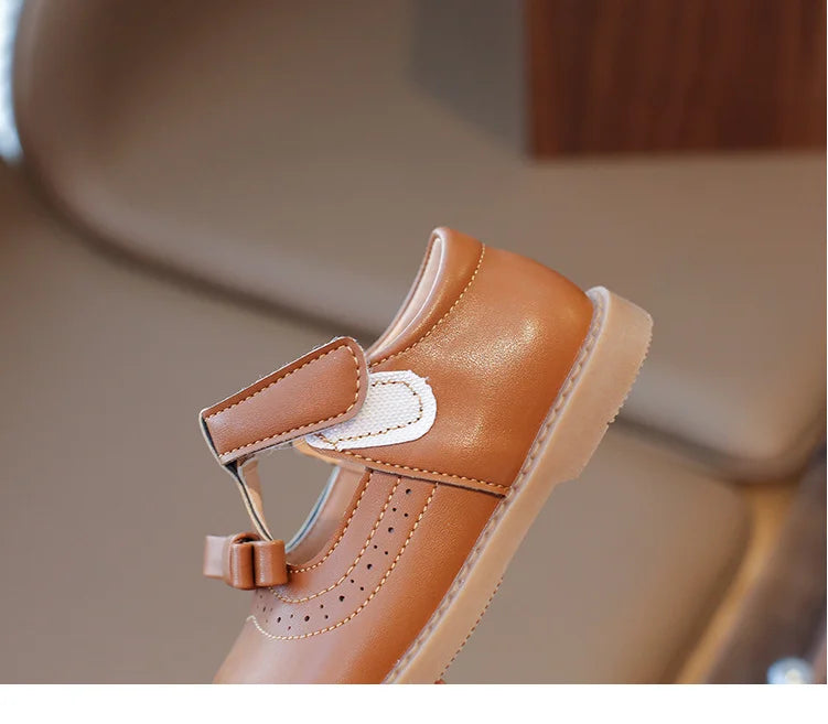 Girl's Bow Princess Shoes Leather Shoes 2026 Spring New Fashion Soft Sole Children's Single Shoes Soft Sole T-strap Kids Shoes