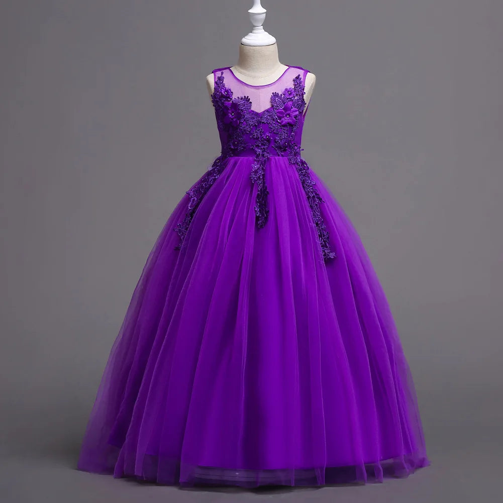 Kids Dresses For Girl Clothes Lace Flower Ball Gown Girls Long Dress For Wedding Prom Party Princess Dresses Teenage Costume
