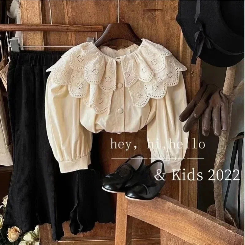 Noa New Girls' Retro Foreigner Lace Children's Fashion Solid