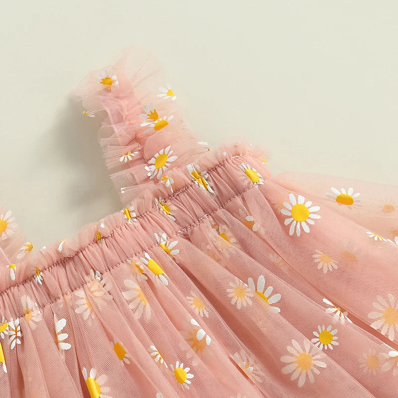 Toddler Dress Kids Girls Party 2023 Summer Sleeveless Daisy Floral Tutu Dress