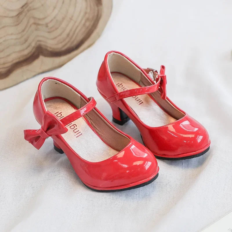 Spring Formal All Black Shoes Children High Heel Girls Shoes