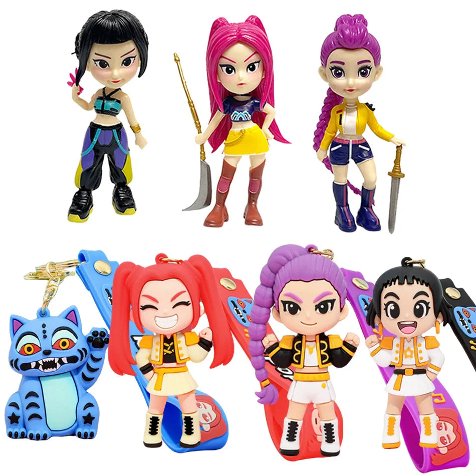 2026 3D Printed Anime Movie KPop& Devil Hunter Girls Derpy Keychains Doll Cute Tiger Action Model Toy Collection Christmas Gifts