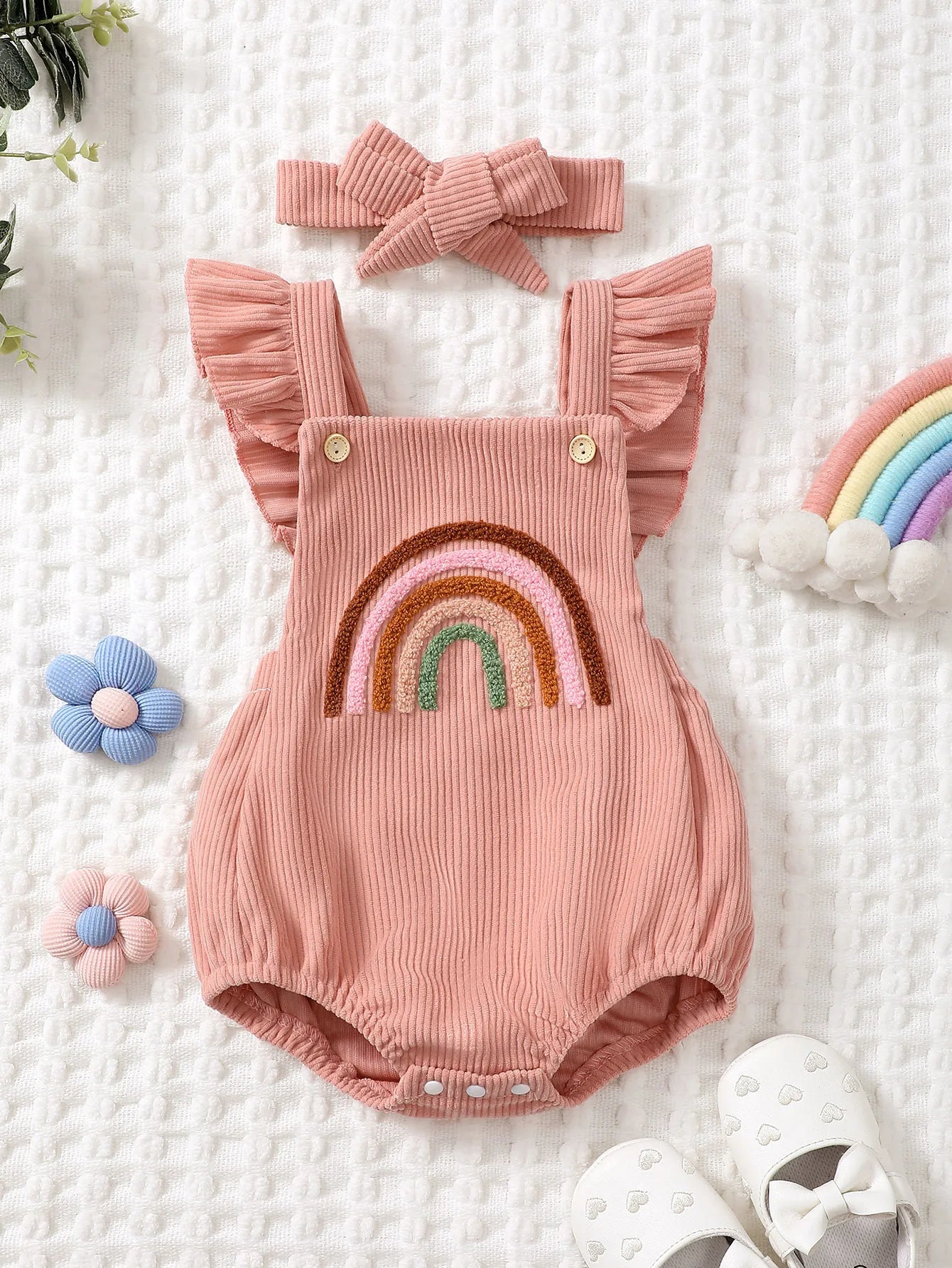 Corduroy Rainbow Romper w Headband