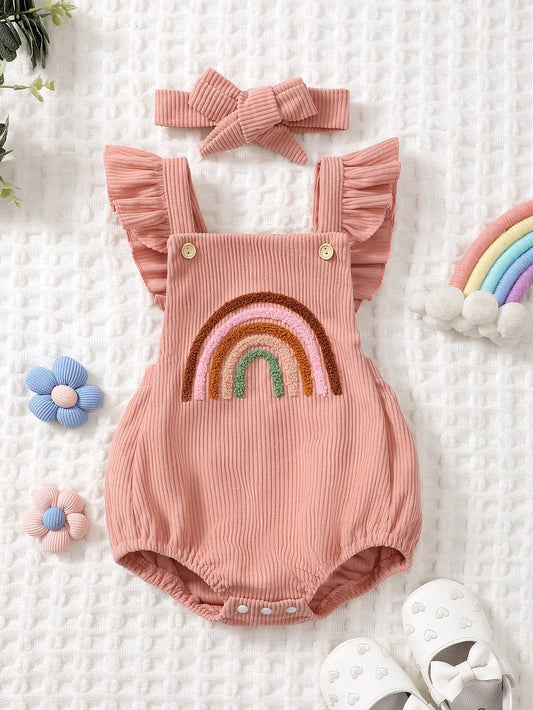 Corduroy Rainbow Romper w Headband