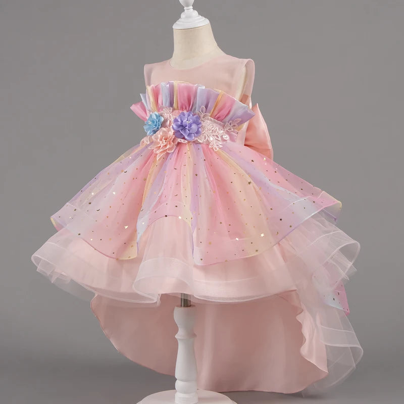 Girls Princess Dresses Tailing Flower Sleeveless Kids Wedding Dresses