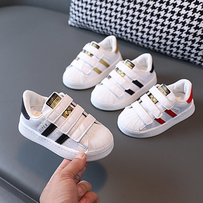 Sneakers Kids Fashion Design White Non-slip Casual Shoes Boys Hook Breathable - GuGuTon