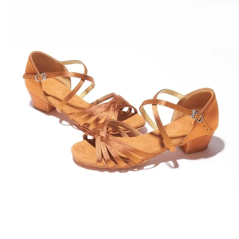 Girls Latin Dance Shoes Low Heel Soft Sole Beginner Kids Ballroom Practice Training Stage Girls Performance Dancing Footwear