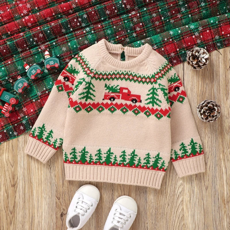 Luis Long Sleeve Round Neck Truck Print Sweater