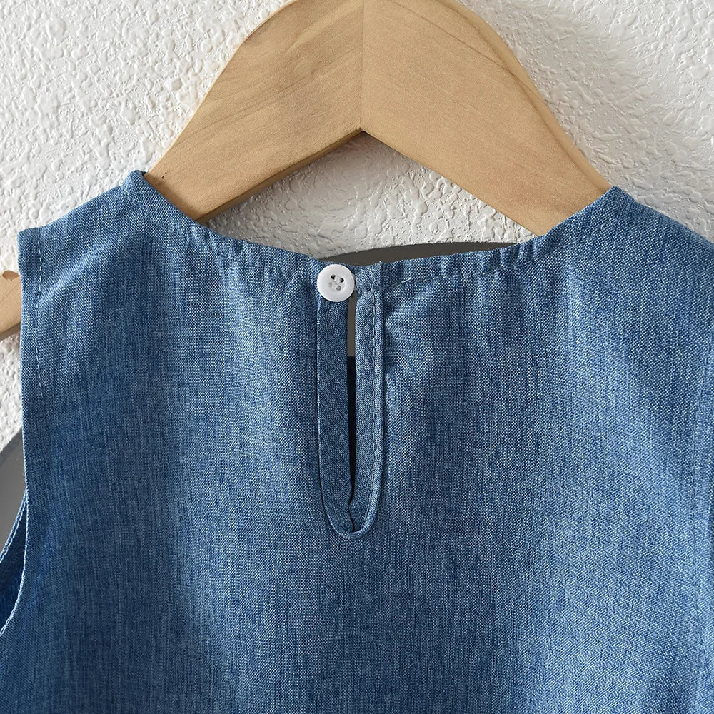 Maren A-line Girls Denim Dress with Bow for 3-7Y Kids