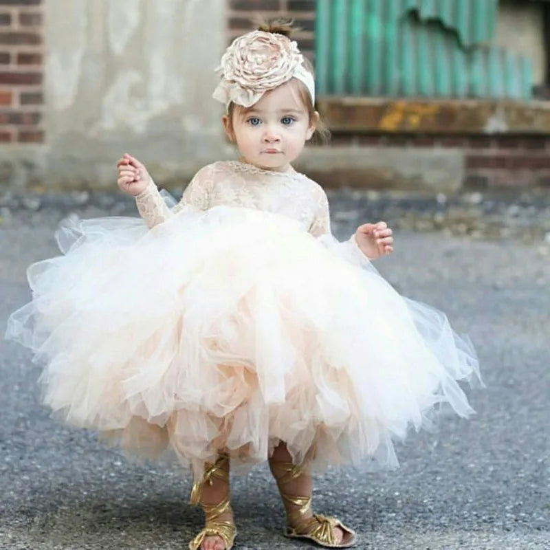 Fashion Baby Girl Princess Lace Tutu Dress Infant Toddler Child Long Sleeve