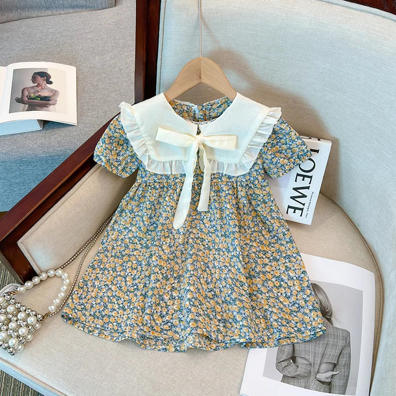 Baby Girl Dresses Summer Floral Bow Short Sleeve Girls Dresses