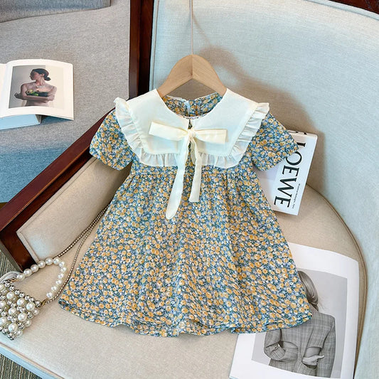 Baby Girl Dresses Summer Floral Bow Short Sleeve Girls Dresses