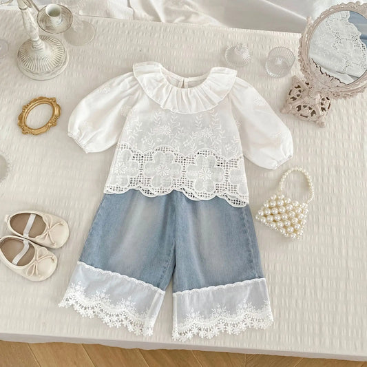 Valeria Long Sleeve Flower Shirts Cotton Tops