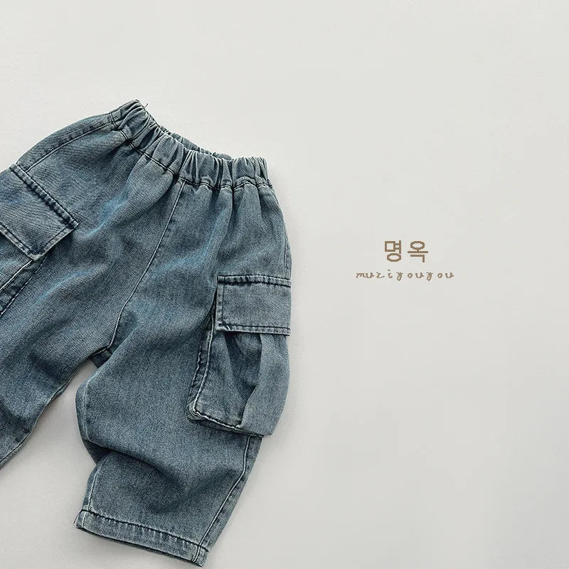 Hugo Loose Jeans Fashion Baby Solid Versatile Casual