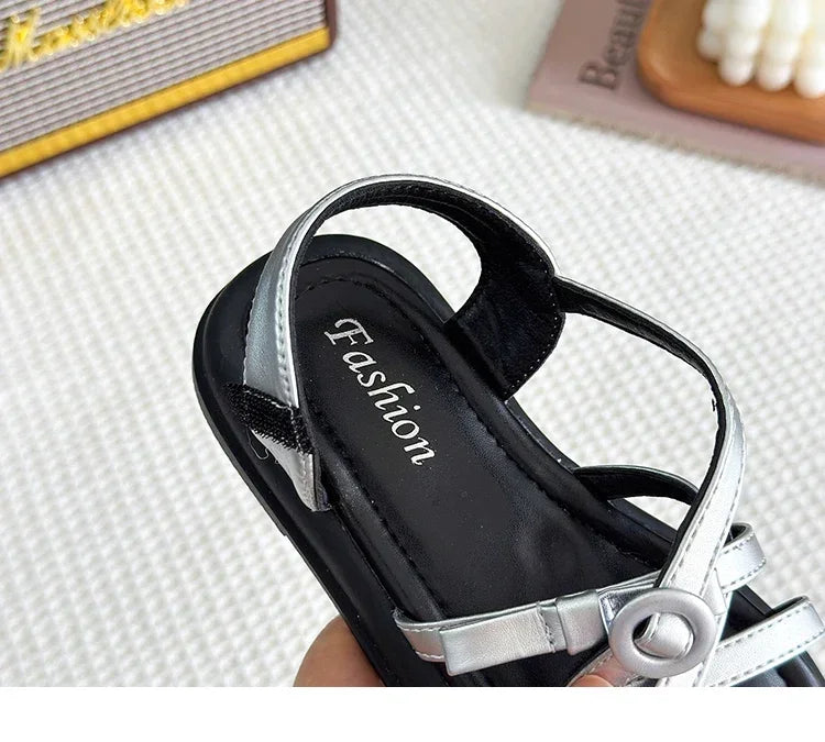 Girls Beach Shoes Bow-knot 2025 Summer Brand New Soft Open Toes Fashion Kids Sandals Princess Sweet Style Anti-slippery Shoes
