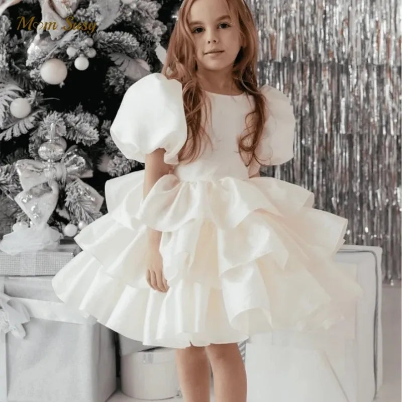 Fashion Baby Girl Princess Layered Dress Puff Sleeve Infant Toddler Teen