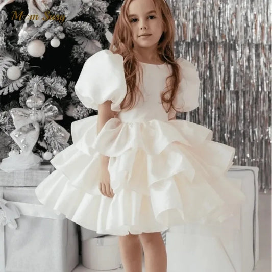 Fashion Baby Girl Princess Layered Dress Puff Sleeve Infant Toddler Teen