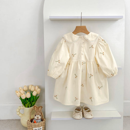 Spring Clothes Pastoral Baby Girls Dress Autumn Embroidery Cotton Floral Doll Dress