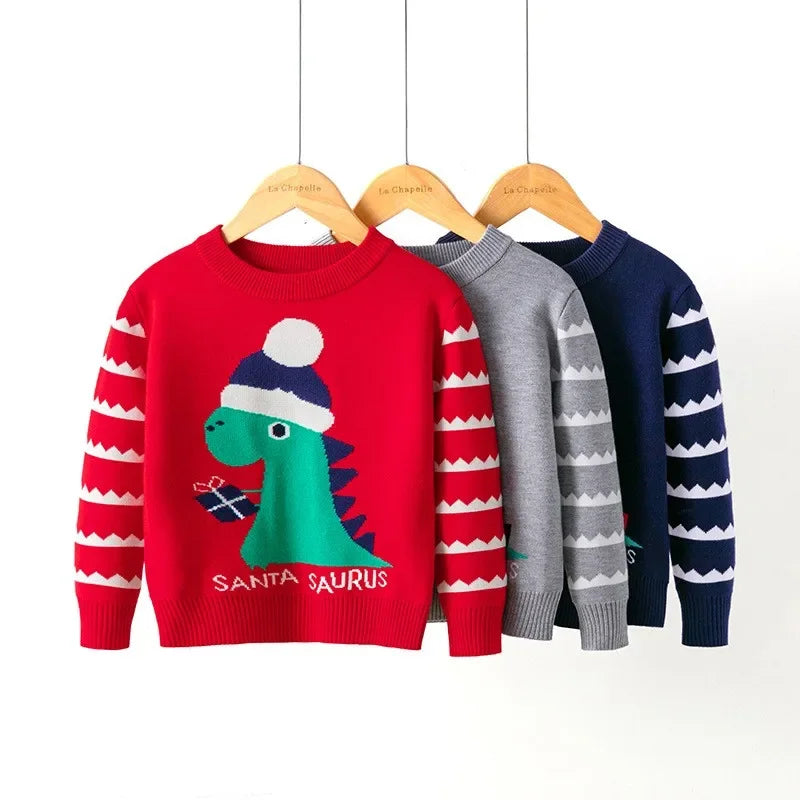 Augusto Winter Christmas Dinosaur Print Sweaters