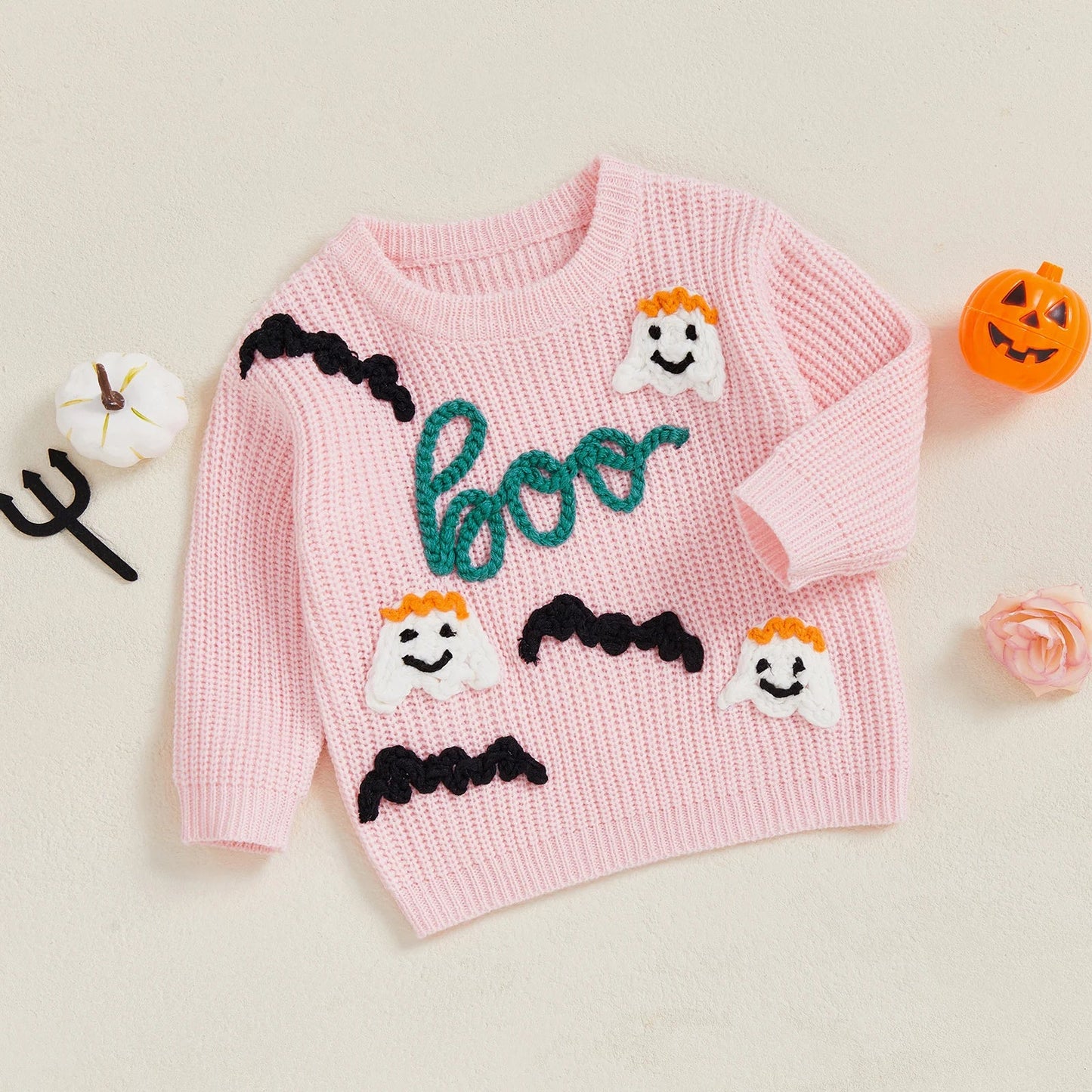 Urna Sweater Long Sleeve Round Neck Letter Boo