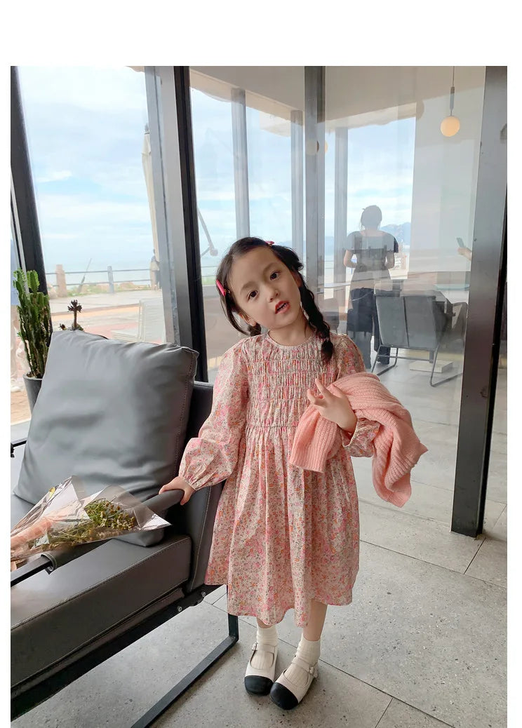 Girls Casual Dresses Floral Crease Sweet Dress Kids Clothes Princess Dress Girls 3 To 7 Years Flower Girl Dresses for Weddings