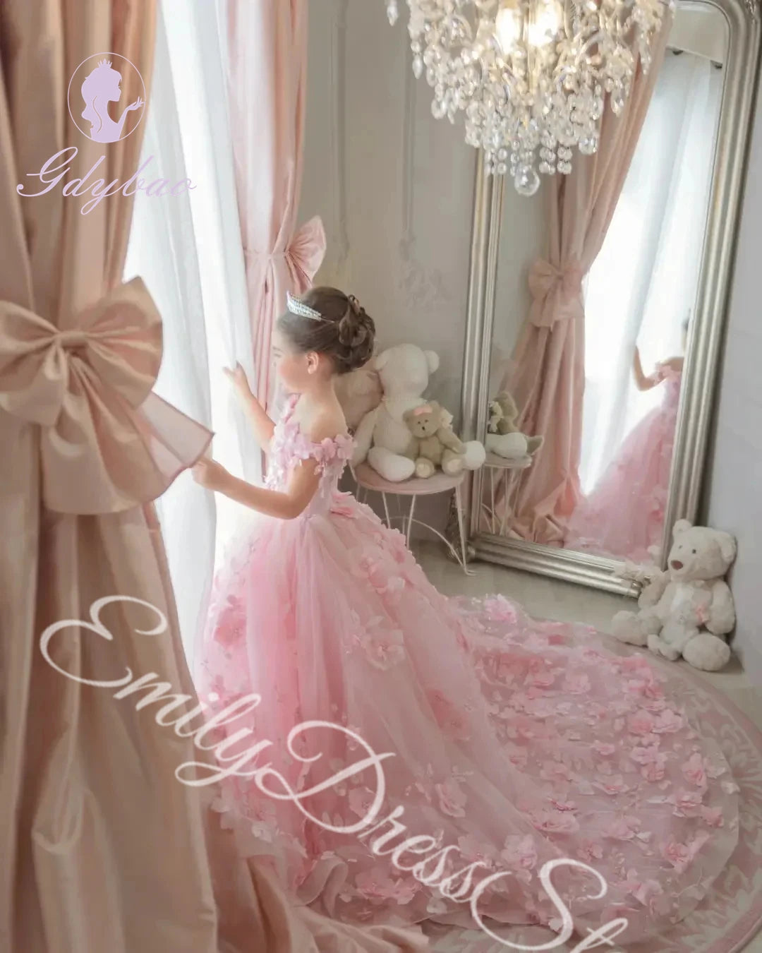 Customized Sky Blue Flower Girl Dress For Wedding Tulle Applqique Luxury Puffy Princess Kids Birthday First Communion Ball Gown