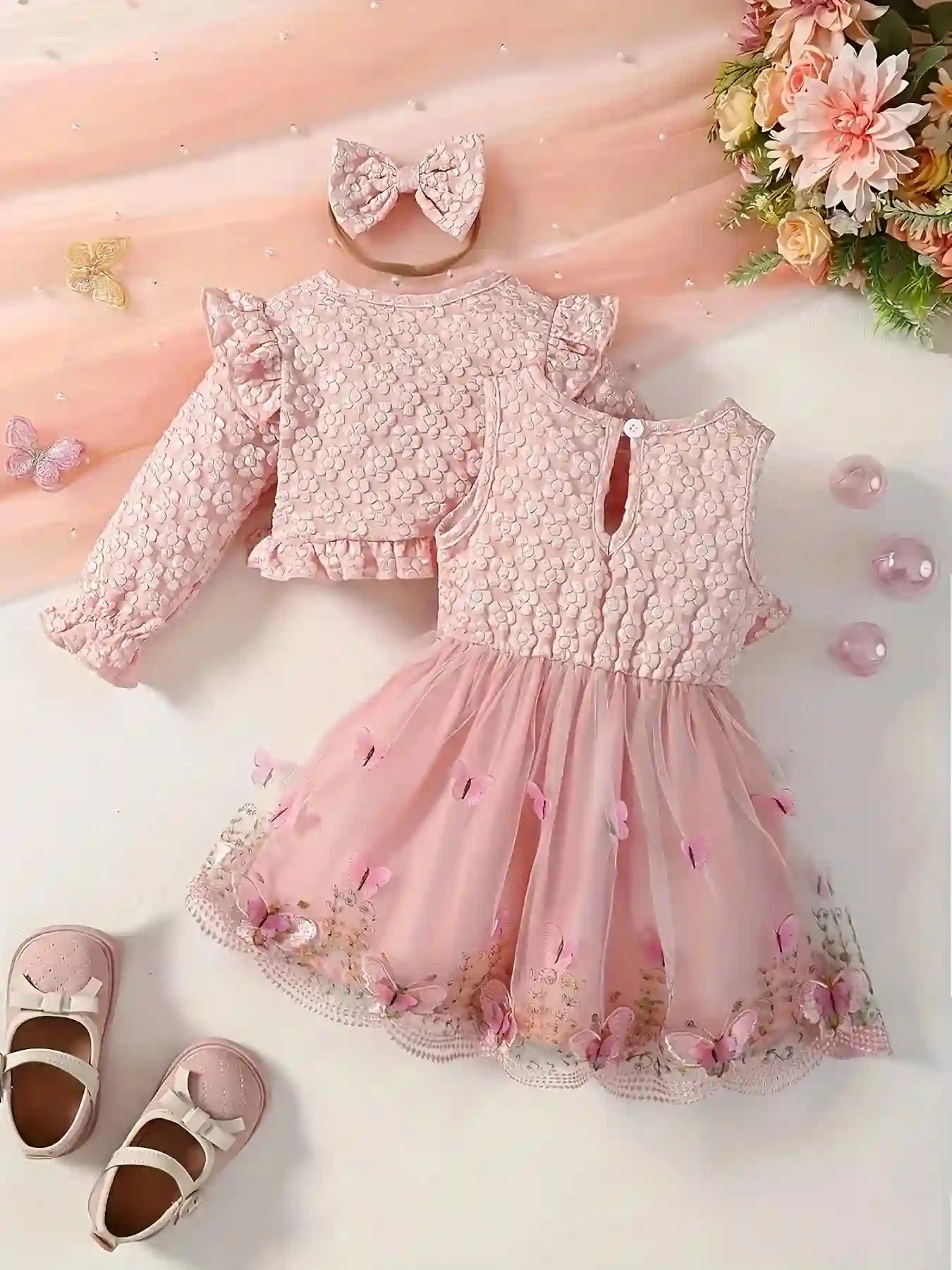 Reese Pastel Pink Lace Baby Set for Spring Season