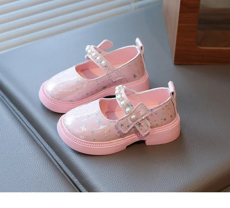 2025 Shoes NewGirls Leather Shoes for Party Wedding Kids Princess Rhinestones Shoes with Bow-knot Fashion Children