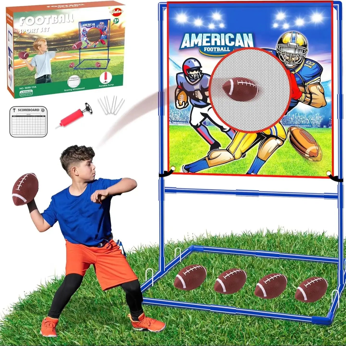 VATOS Rugby US Football Toss Target Games with 4 Inflatable Footballs