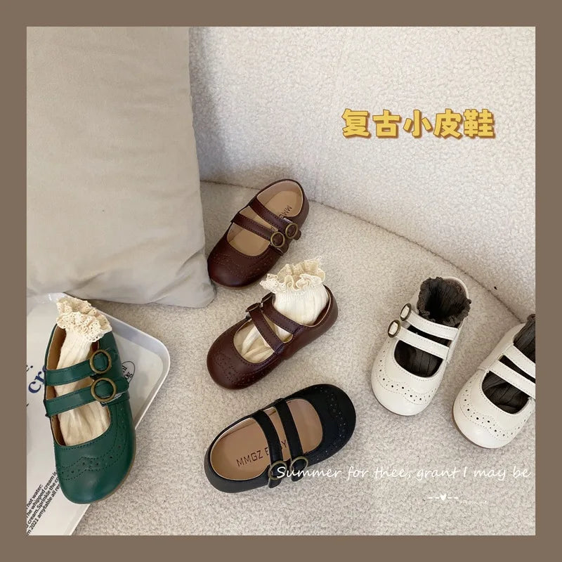 Girls Leather Shoes 2023 Spring Autumn New Versatile Children Retro Princess Shoes