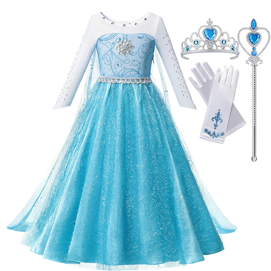 Summer Fancy Queen Elsa Anna Costume Girls Princess Dress