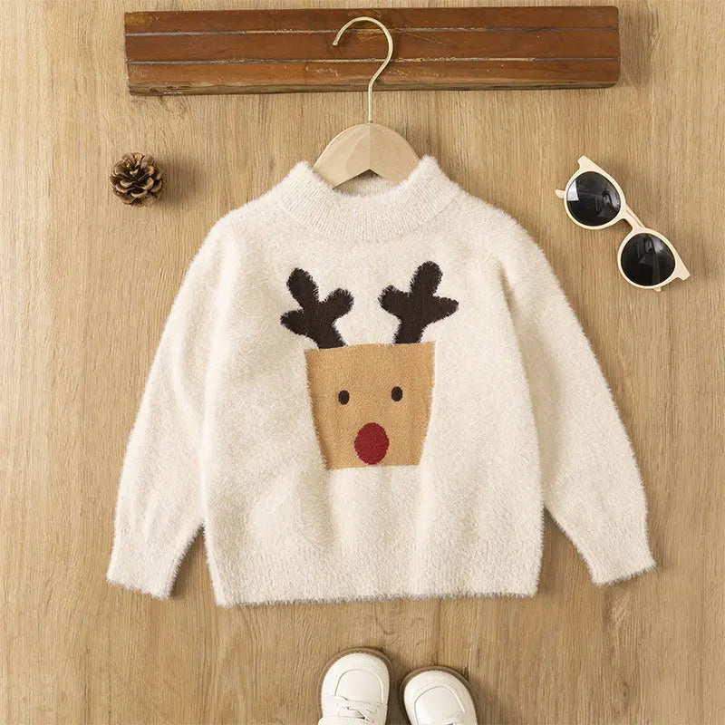 Mario Deer Jacquard Warm Kids Girls Sweaters