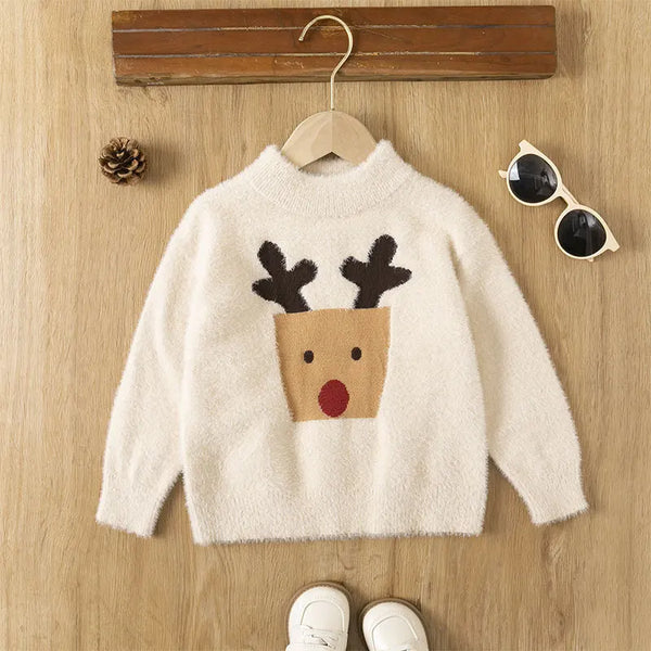 Mario Deer Jacquard Warm Kids Girls Sweaters