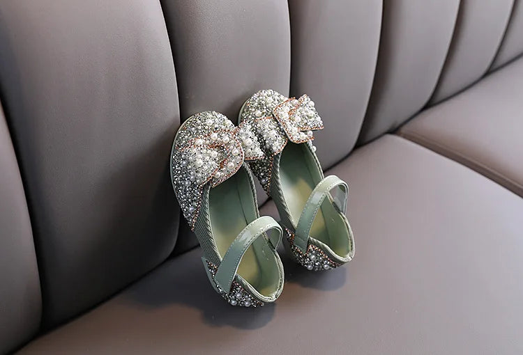 New Childrens Shoes Pearl Rhinestones Shining Kids Princess Shoe Baby Girls Shoe