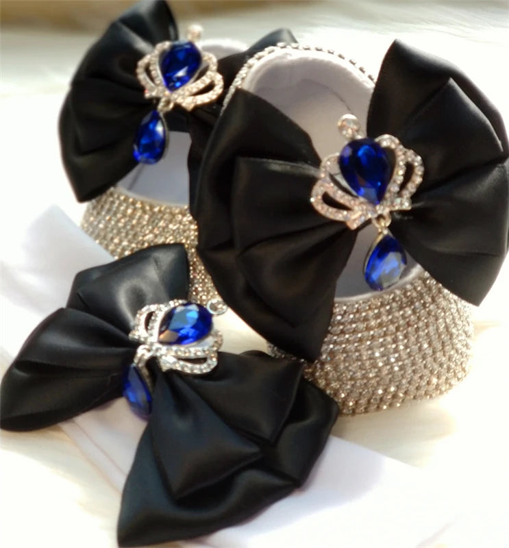 Dollbling Baroque Pink Rhinestones Baby Girl Shoes First Walker Headband Set Sparkle Crystals Princess Shoes Baby Shower SH3