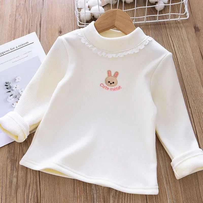 Sarah Rabbit Embroidery Velvet Long Sleeve Top