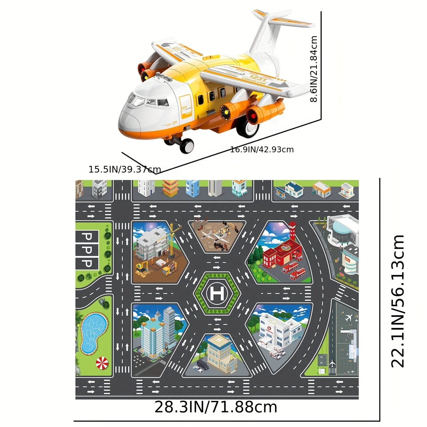 Kids Airplane Toy Set With Fire Trucks For Ages 4-8