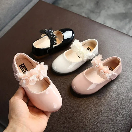Children Girls Walking Shoes Kids Pu Leather Big Flower Summer Princess