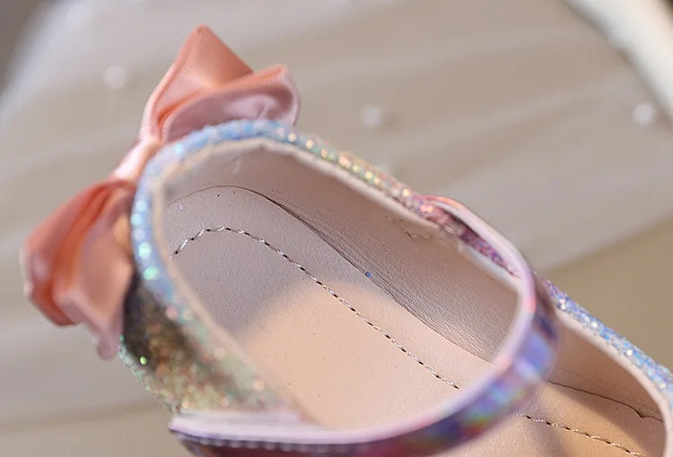 2026 Girl Shoes Spring New Girls Soft Sole Leather Shoes Rainbow Sequins Dress Princess Shoes Kids Shoe Mary Jane Shoes
