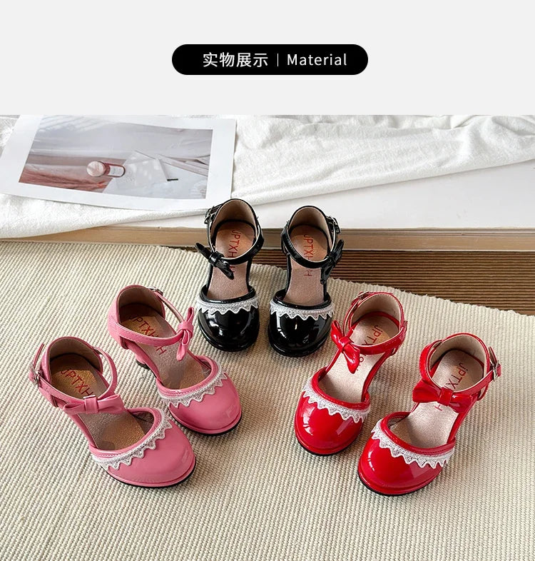 New Leather Shoes Fashion Versatile Comfort Girl Shoe Princess Exquisite Casual High-heeled Sandals Performance Classic Kid Shoe