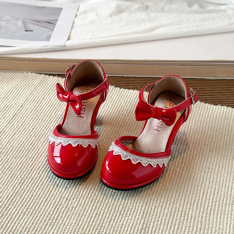 New Leather Shoes Fashion Versatile Comfort Girl Shoe Princess Exquisite Casual High-heeled Sandals Performance Classic Kid Shoe