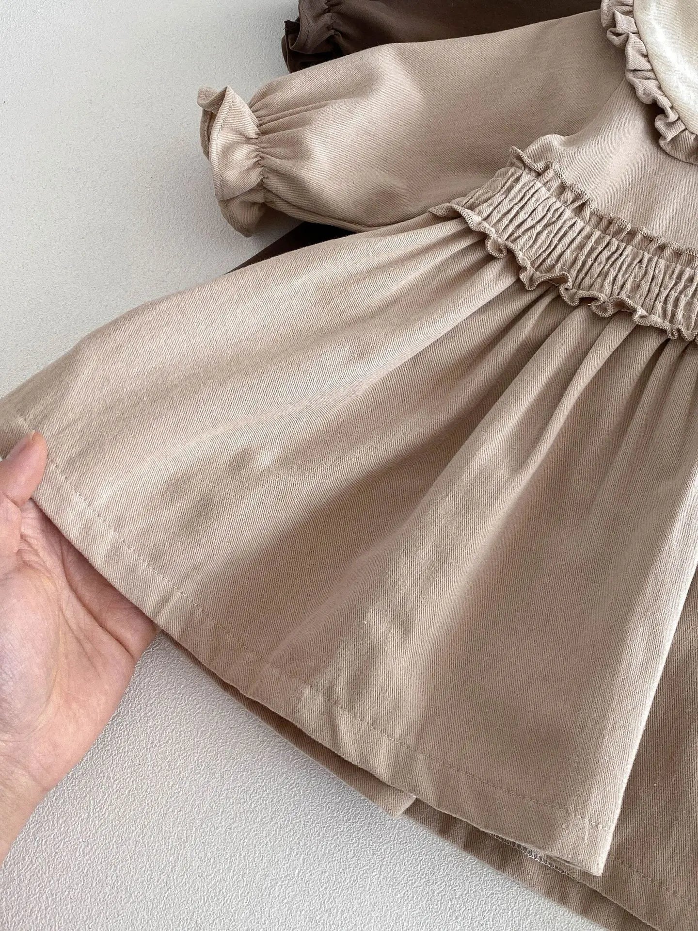 Alessia Ruffle Collar Dress – Khaki - Coffee