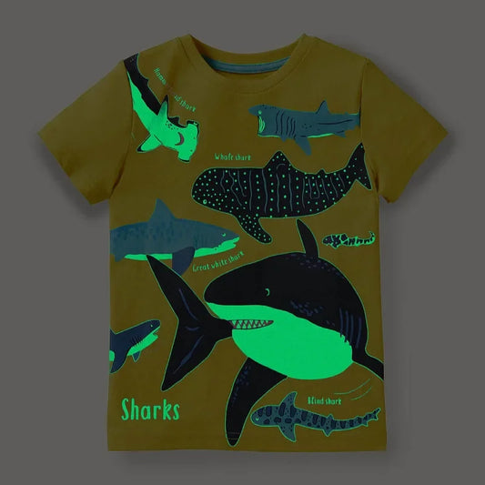 Juan Cartoon Shark Dinosaur Cotton Tees