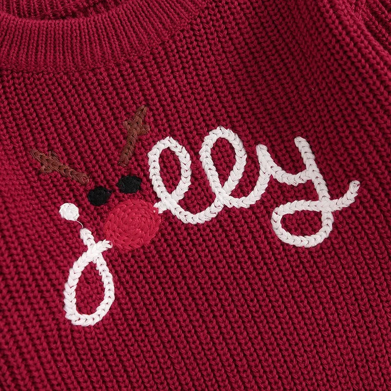 Dawer Reindeer Letter Embroidery  Christmas Sweaters