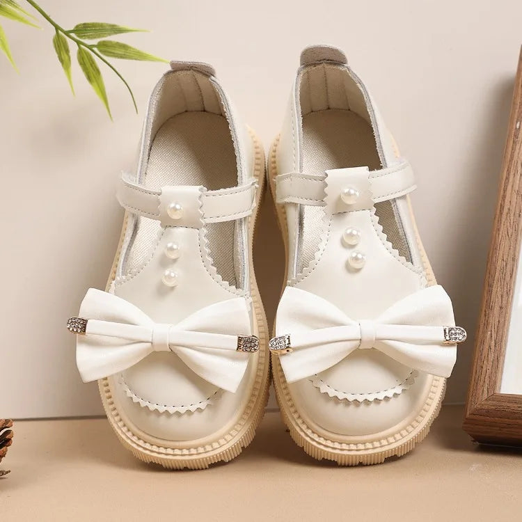 Girls Leather Shoes Soild Color Versatile Kids Flats T-strap Soft Sole 2025 Spring Autumn New Children Casual Shoes Non-slip