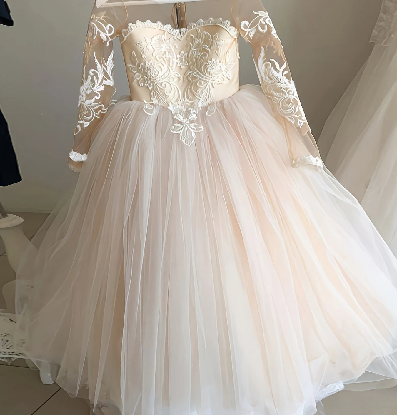 Flower Girl Dress for Holidays - Lace Long-Sleeved Gown