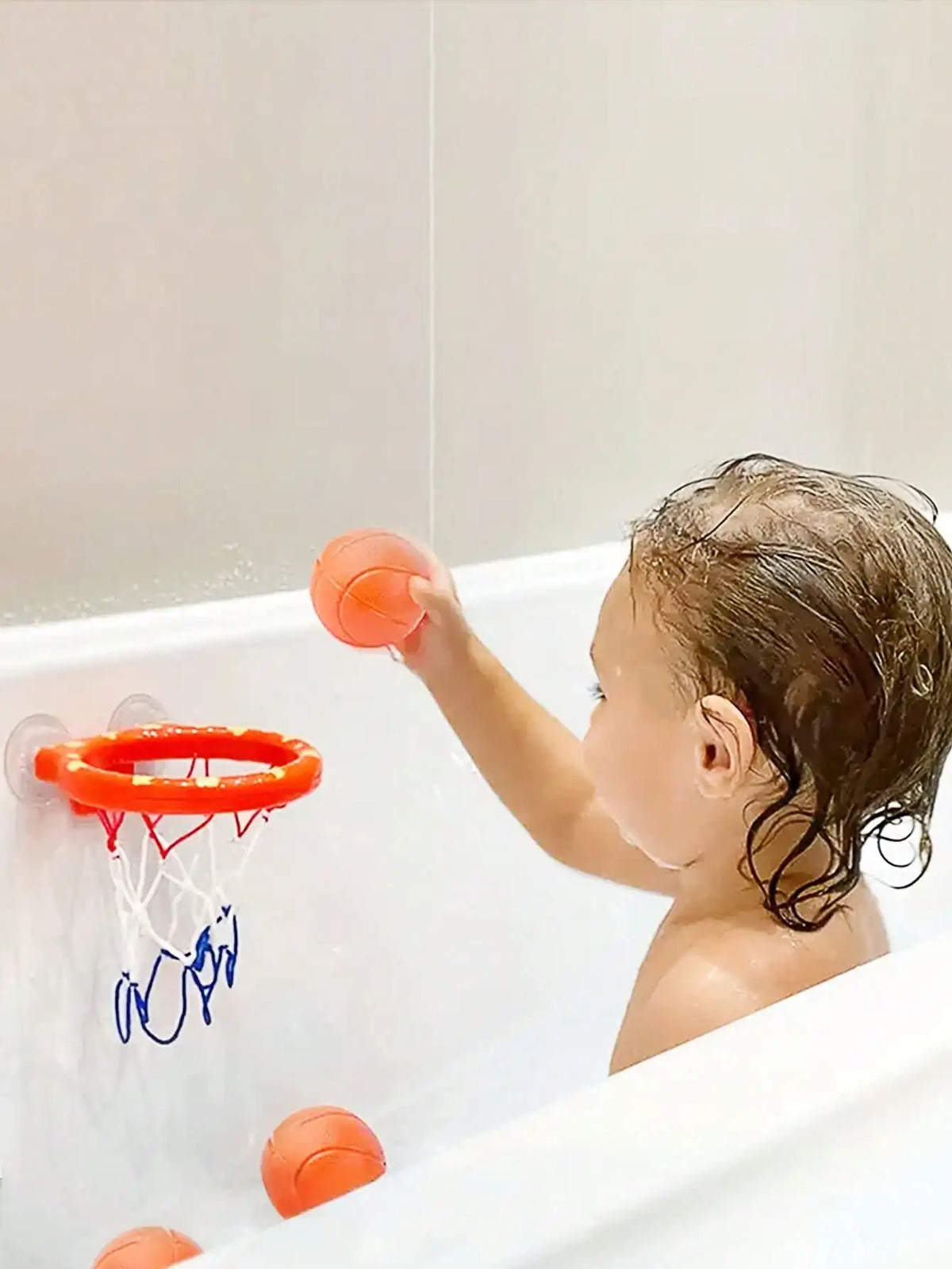 Toddler Bath Basketball Hoop Toy with 3 Soft Balls Strong Suction Cups Bathtub Shooting Game