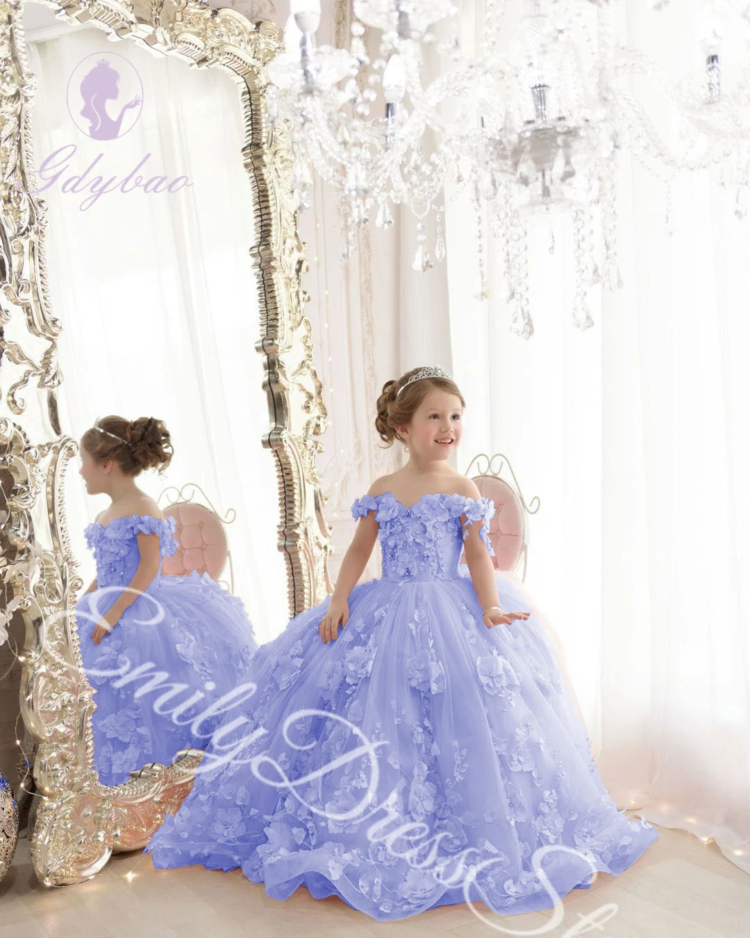 Customized Sky Blue Flower Girl Dress For Wedding Tulle Applqique Luxury Puffy Princess Kids Birthday First Communion Ball Gown